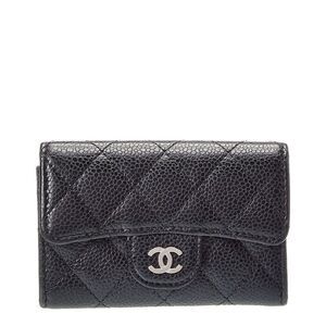 Chanel Black Quilted Caviar Leather Flap Card Holder Wallet (Authentic
